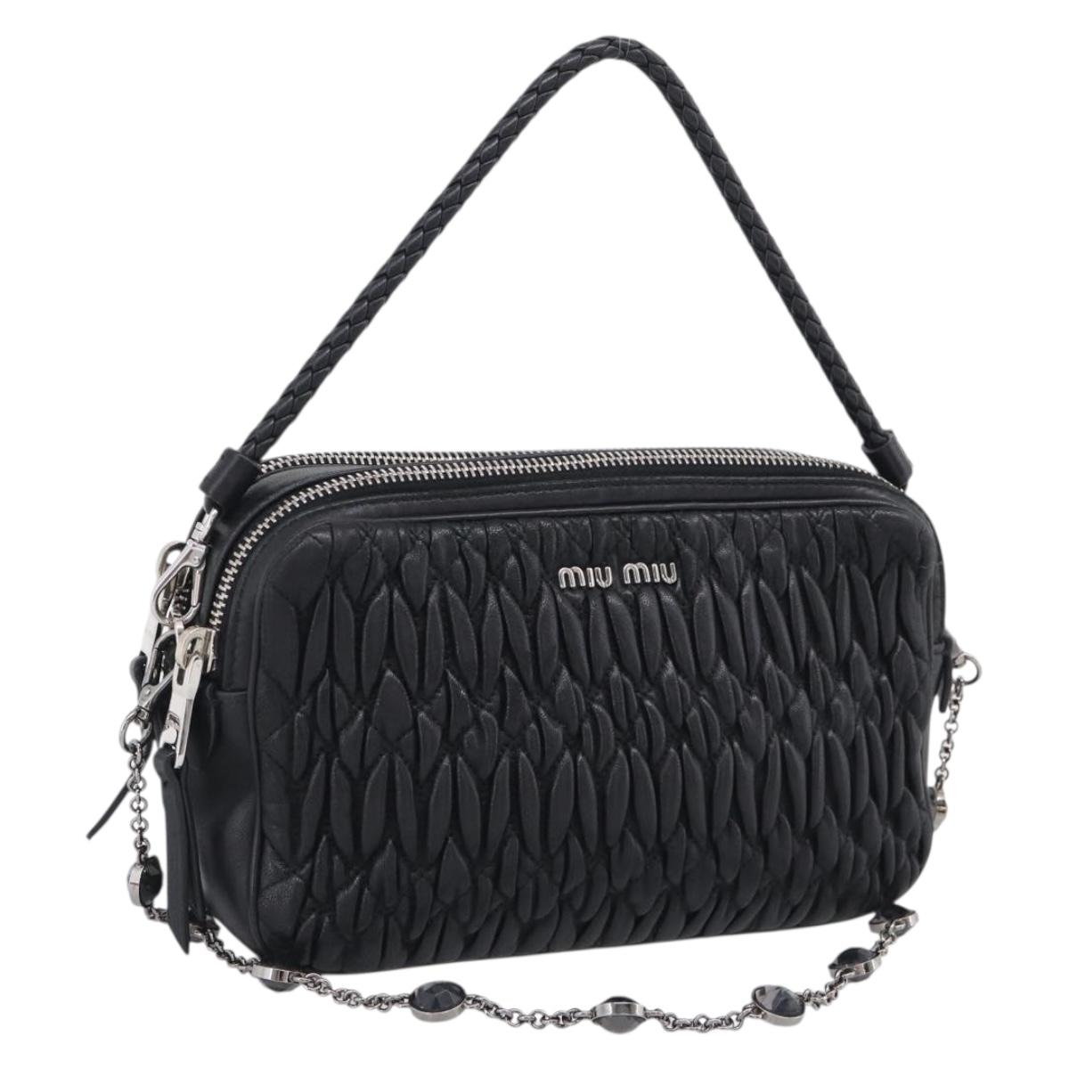 Miu Miu Matelasse Bijoux Shoulder Bag Leather 2way Black Silver Auth yk21143SAM