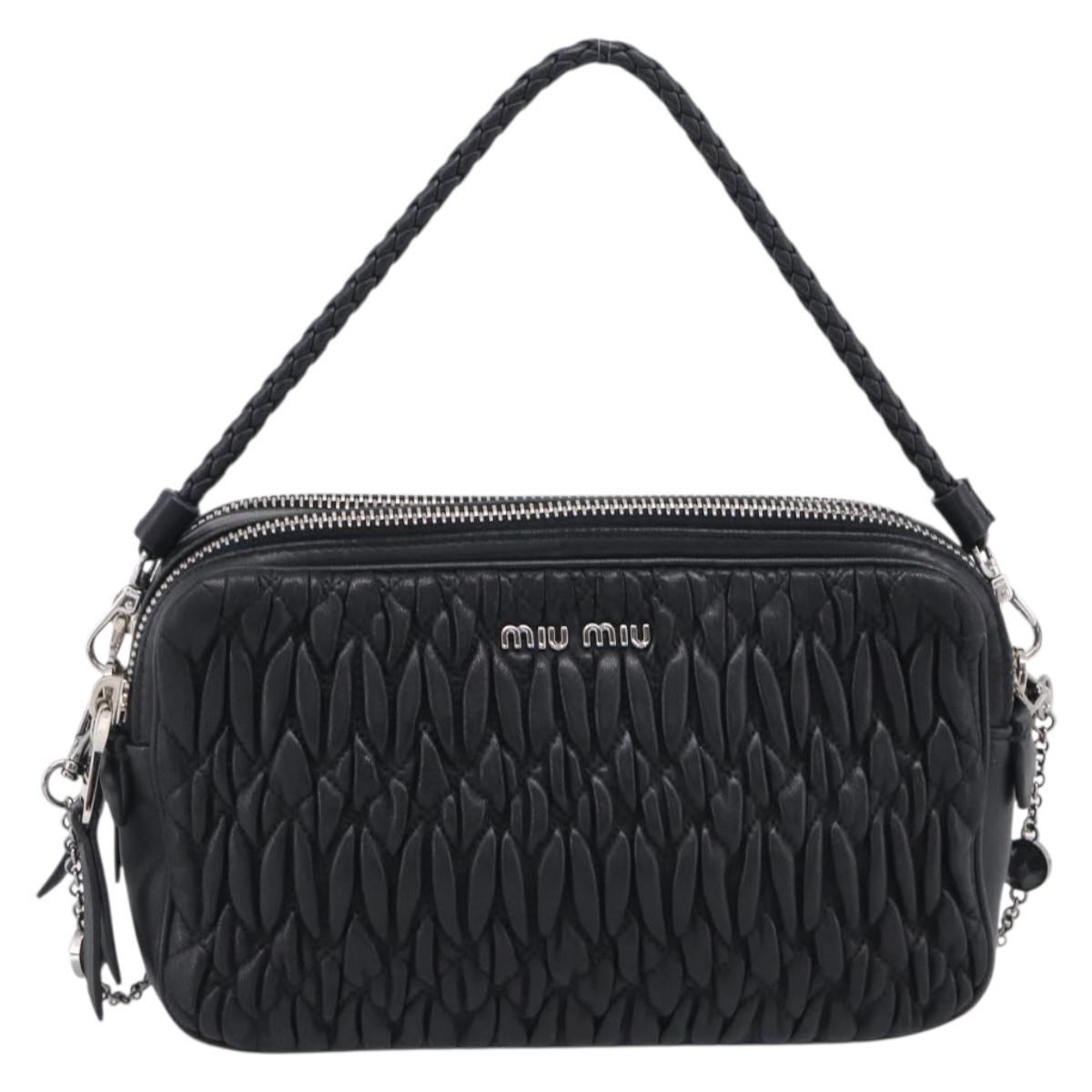 Miu Miu Matelasse Bijoux Shoulder Bag Leather 2way Black Silver Auth yk21143SAM