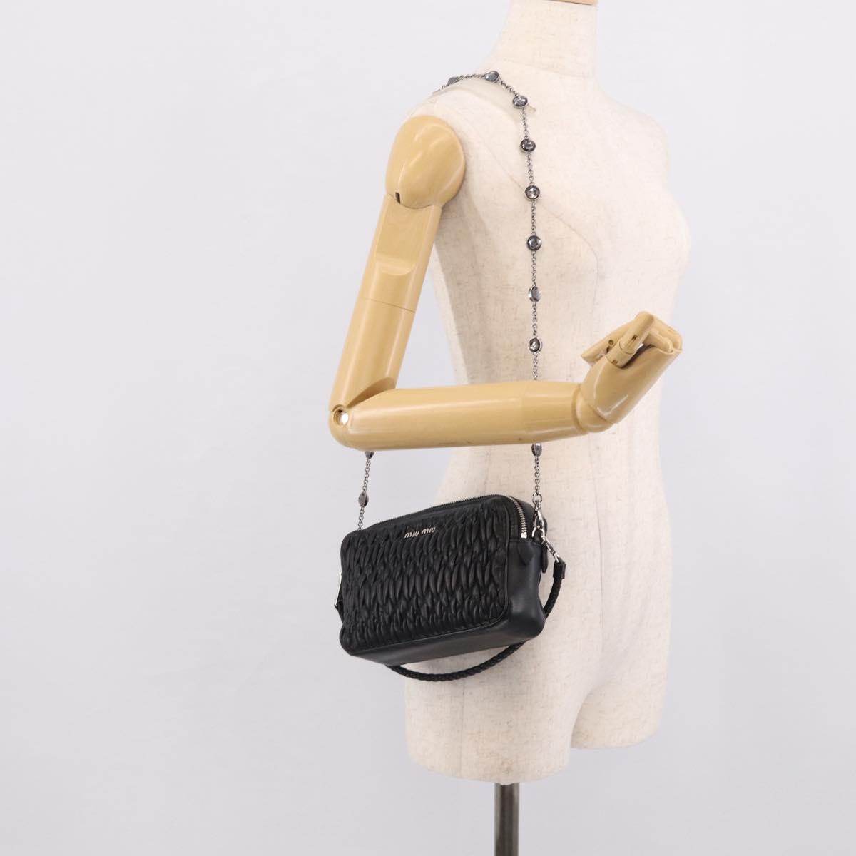 Miu Miu Matelasse Bijoux Shoulder Bag Leather 2way Black Silver Auth yk21143SAM
