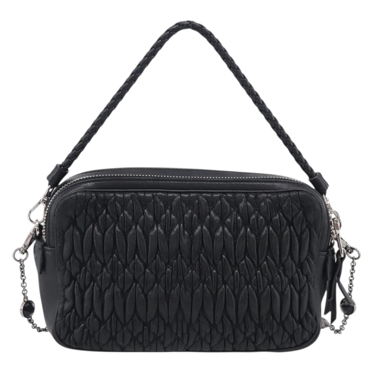 Miu Miu Matelasse Bijoux Shoulder Bag Leather 2way Black Silver Auth yk21143SAM