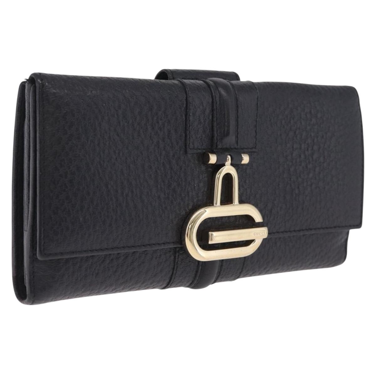 GUCCI Long Wallet Leather Black Gold 131847 Auth yk21145V