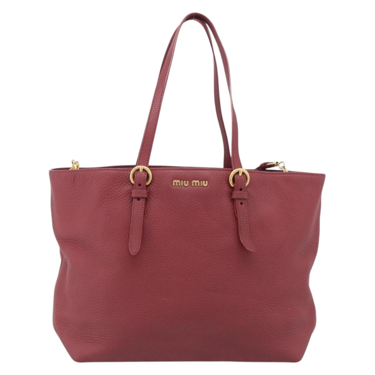 Miu Miu Tote Bag Leather 2way Red Gold Auth yk21146V