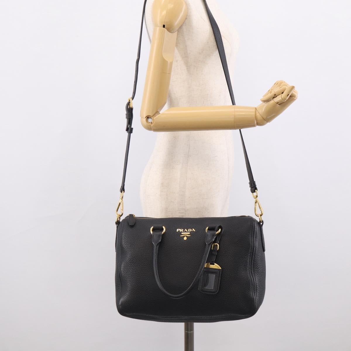 PRADA Hand Bag Leather 2way Black Gold Auth yk21147V