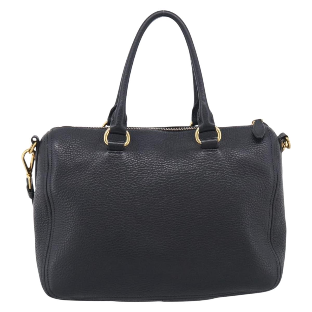 PRADA Hand Bag Leather 2way Black Gold Auth yk21147V