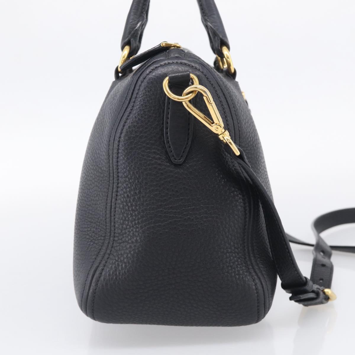 PRADA Hand Bag Leather 2way Black Gold Auth yk21147V