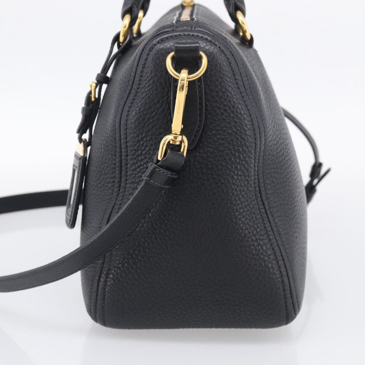 PRADA Hand Bag Leather 2way Black Gold Auth yk21147V