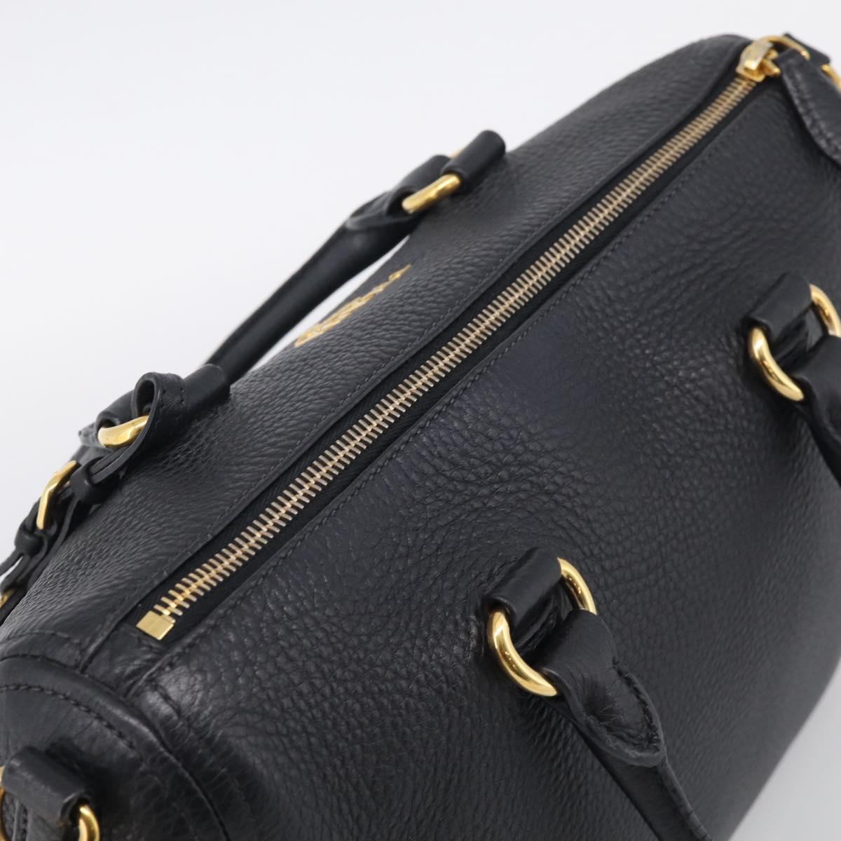 PRADA Hand Bag Leather 2way Black Gold Auth yk21147V