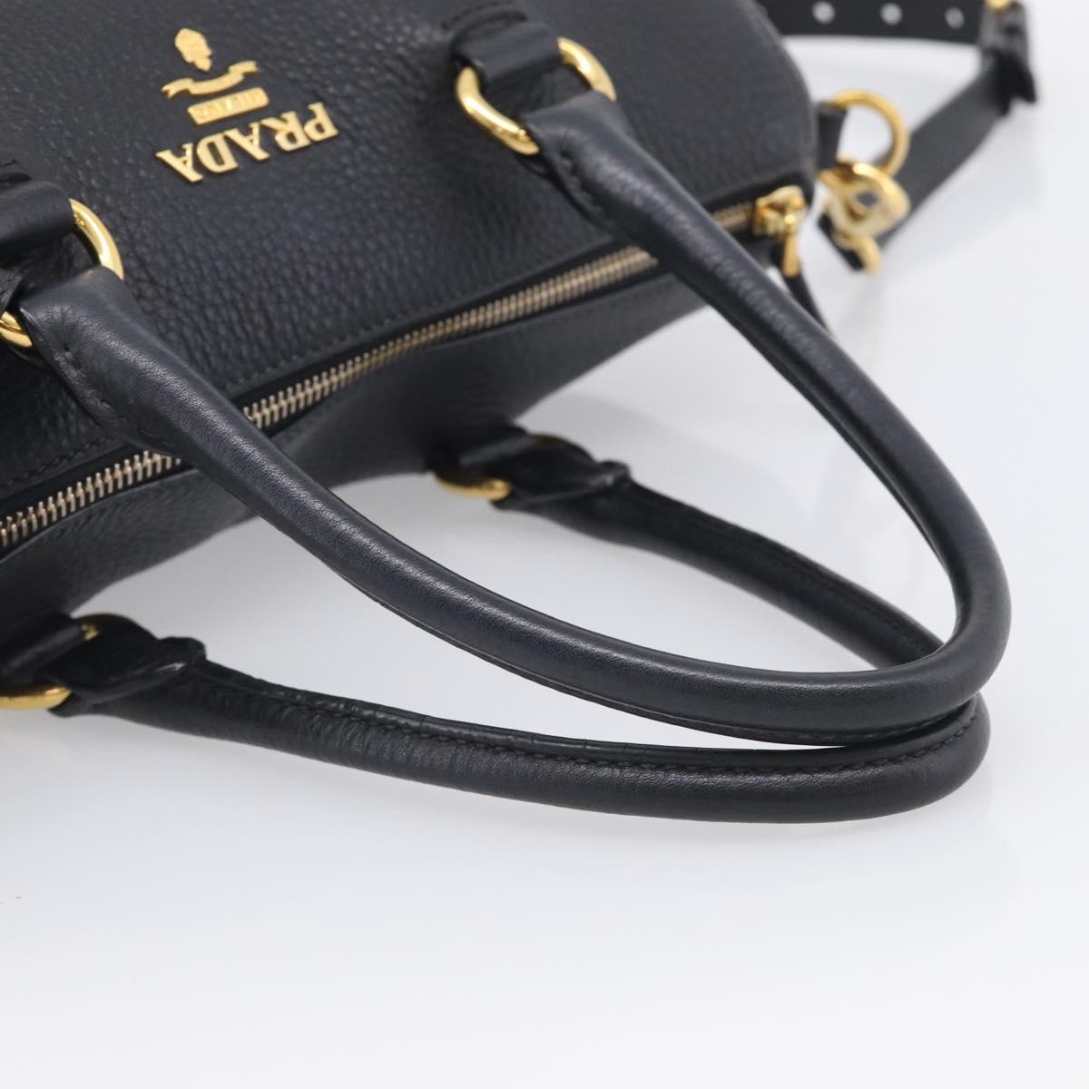 PRADA Hand Bag Leather 2way Black Gold Auth yk21147V