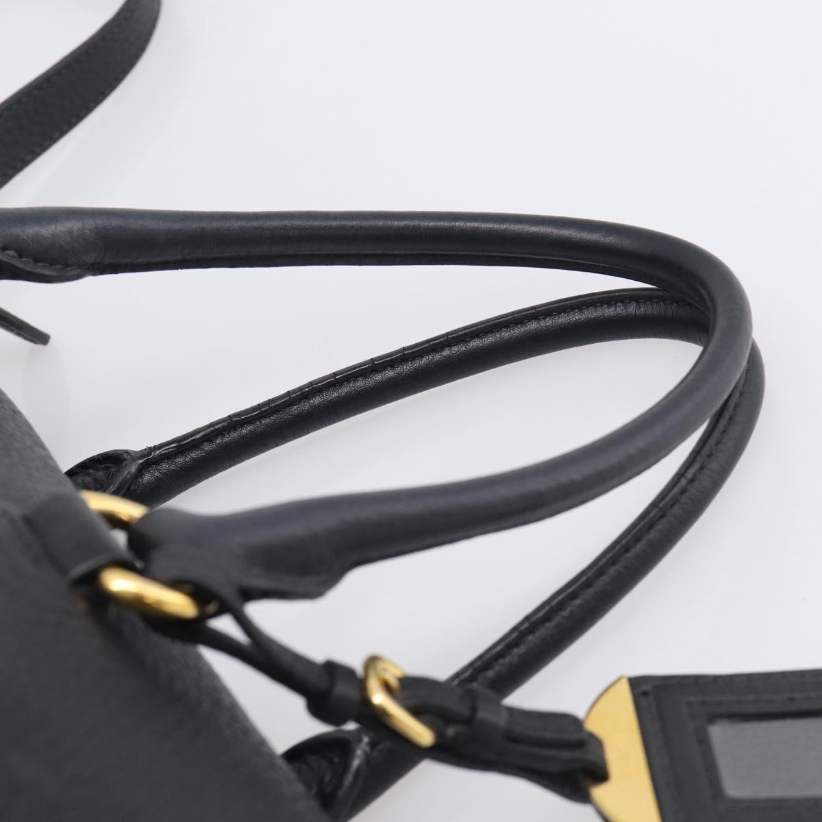 PRADA Hand Bag Leather 2way Black Gold Auth yk21147V