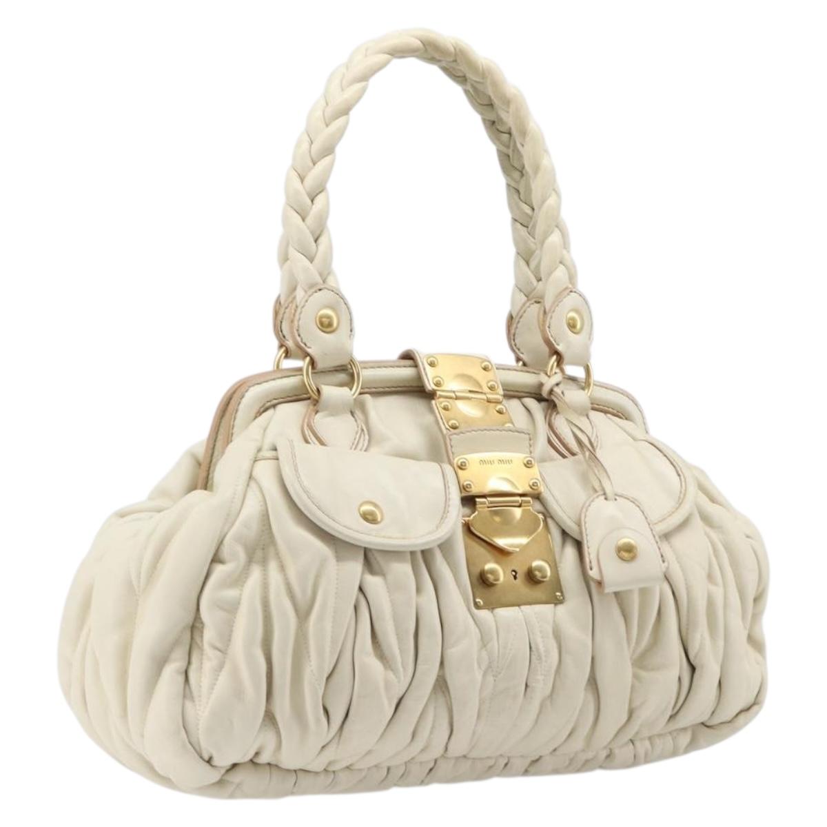 Miu Miu Matelasse Hand Bag Leather Cream Gold Auth yk21152V