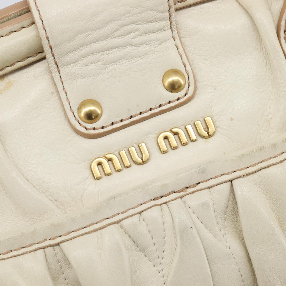 Miu Miu Matelasse Hand Bag Leather Cream Gold Auth yk21152V