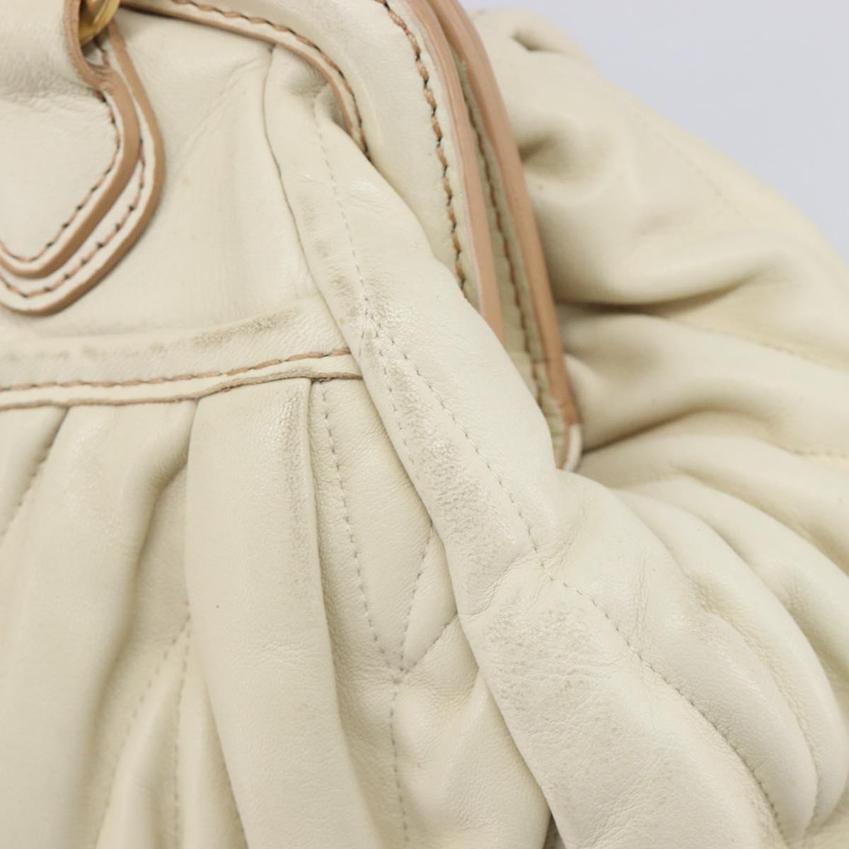 Miu Miu Matelasse Hand Bag Leather Cream Gold Auth yk21152V