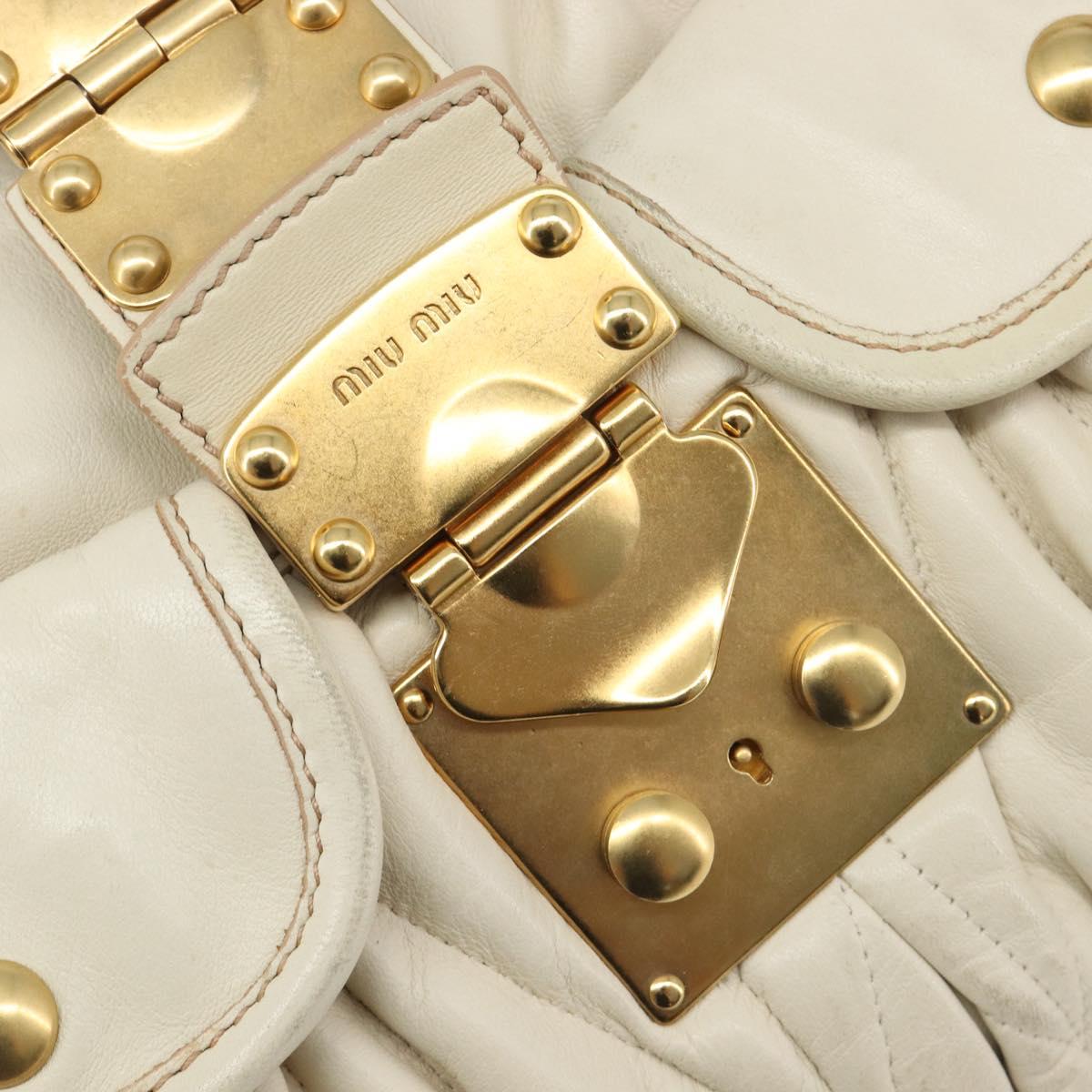 Miu Miu Matelasse Hand Bag Leather Cream Gold Auth yk21152V