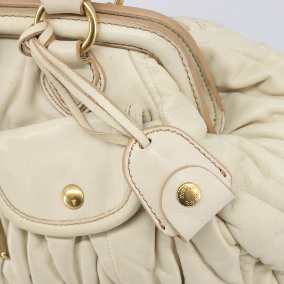 Miu Miu Matelasse Hand Bag Leather Cream Gold Auth yk21152V