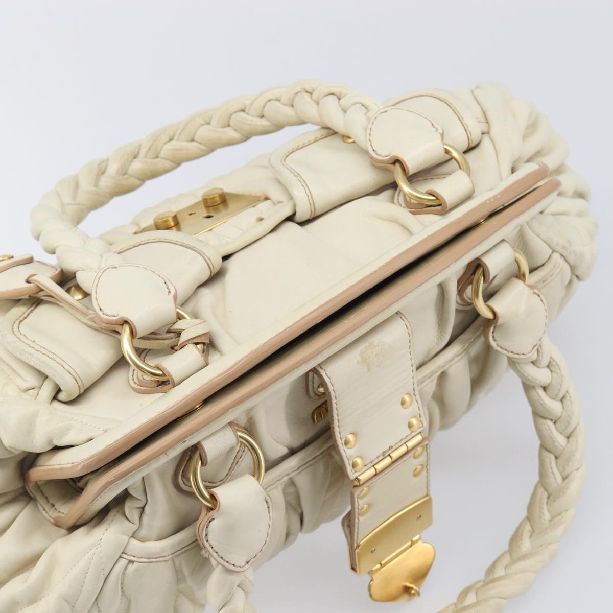 Miu Miu Matelasse Hand Bag Leather Cream Gold Auth yk21152V
