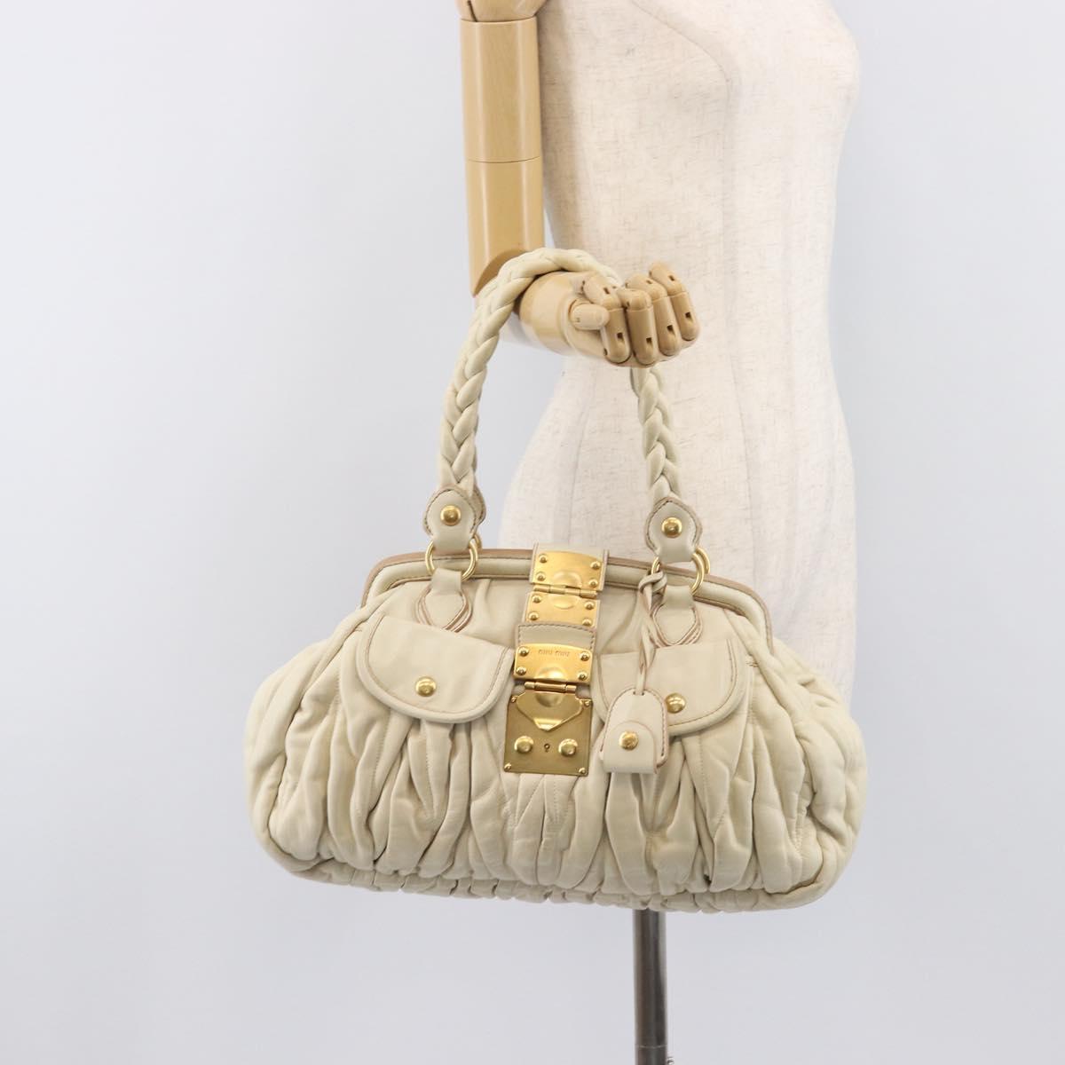 Miu Miu Matelasse Hand Bag Leather Cream Gold Auth yk21152V