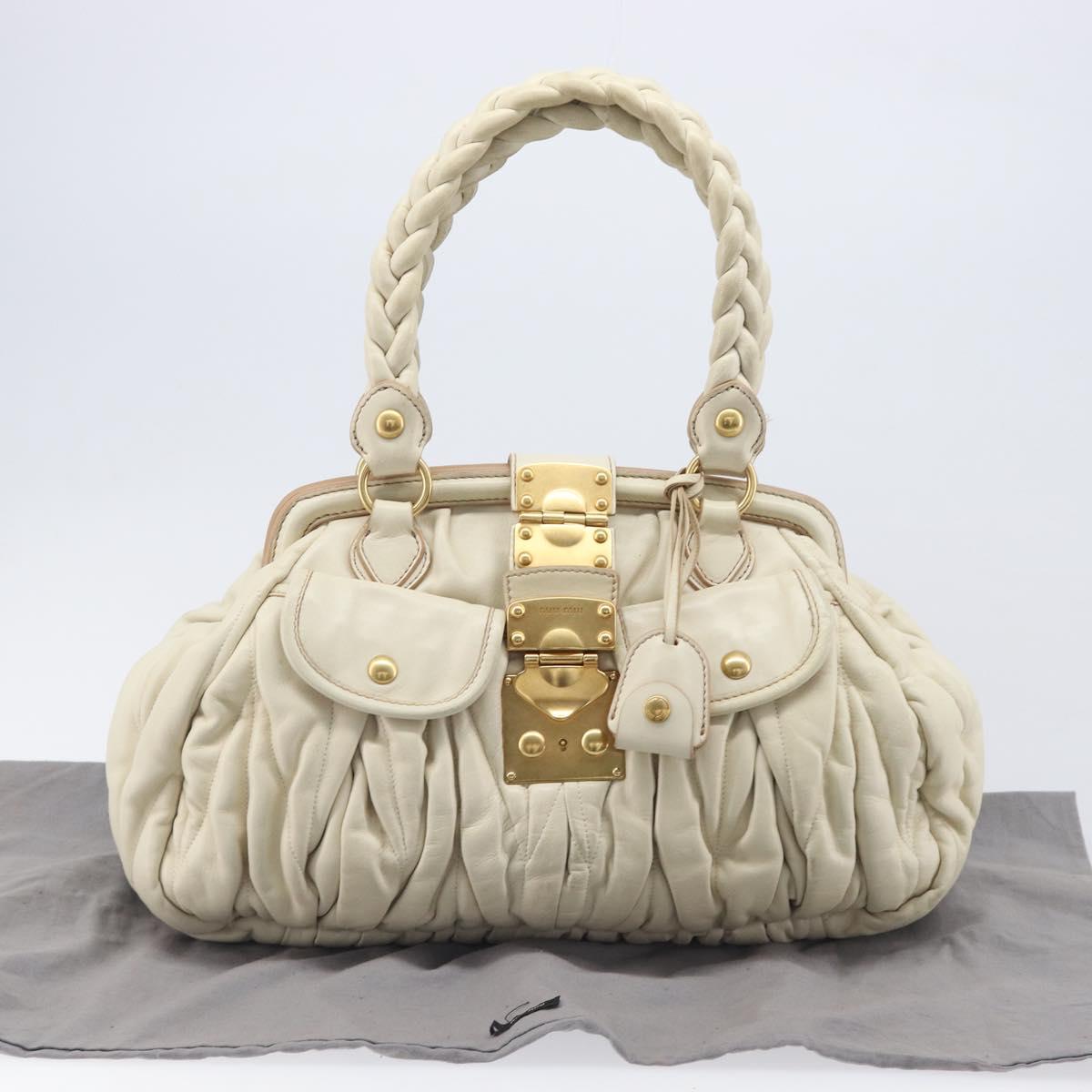 Miu Miu Matelasse Hand Bag Leather Cream Gold Auth yk21152V