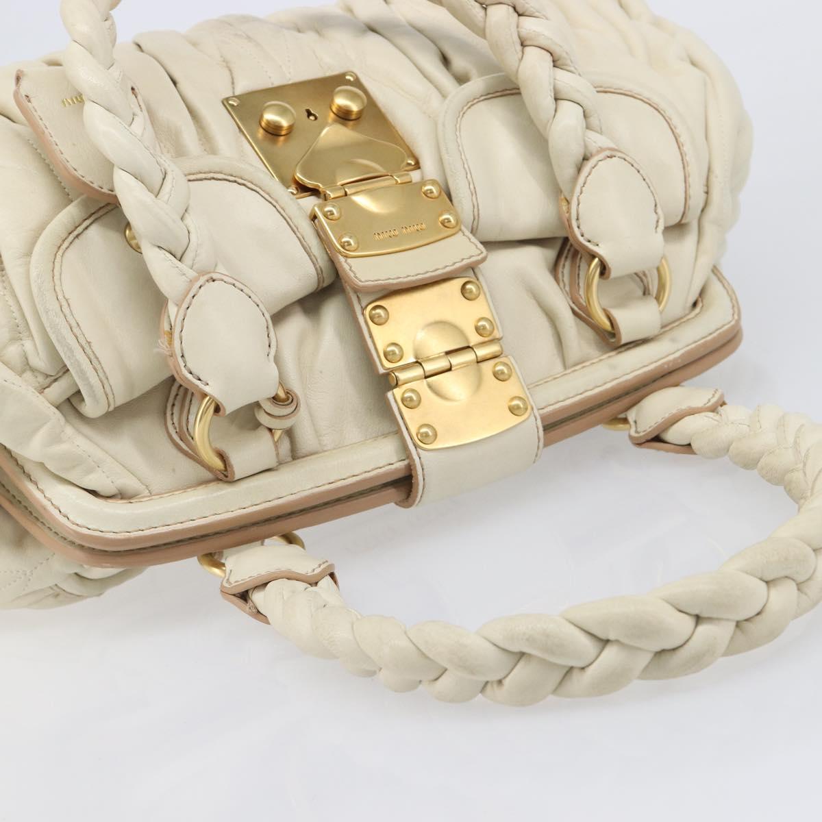 Miu Miu Matelasse Hand Bag Leather Cream Gold Auth yk21152V