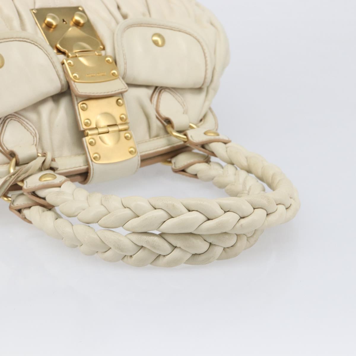 Miu Miu Matelasse Hand Bag Leather Cream Gold Auth yk21152V