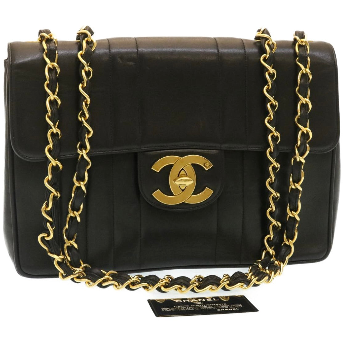 CHANEL Mademoiselle Big COCO Mark Chain ShoulderBag Lamb Skin Black Auth yk4080SAV