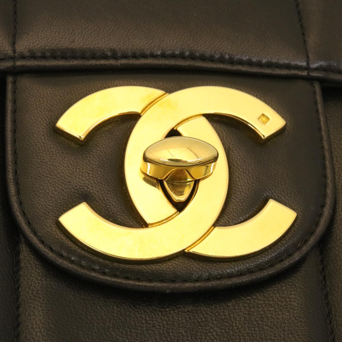 CHANEL Mademoiselle Big COCO Mark Chain ShoulderBag Lamb Skin Black Auth yk4080SAV