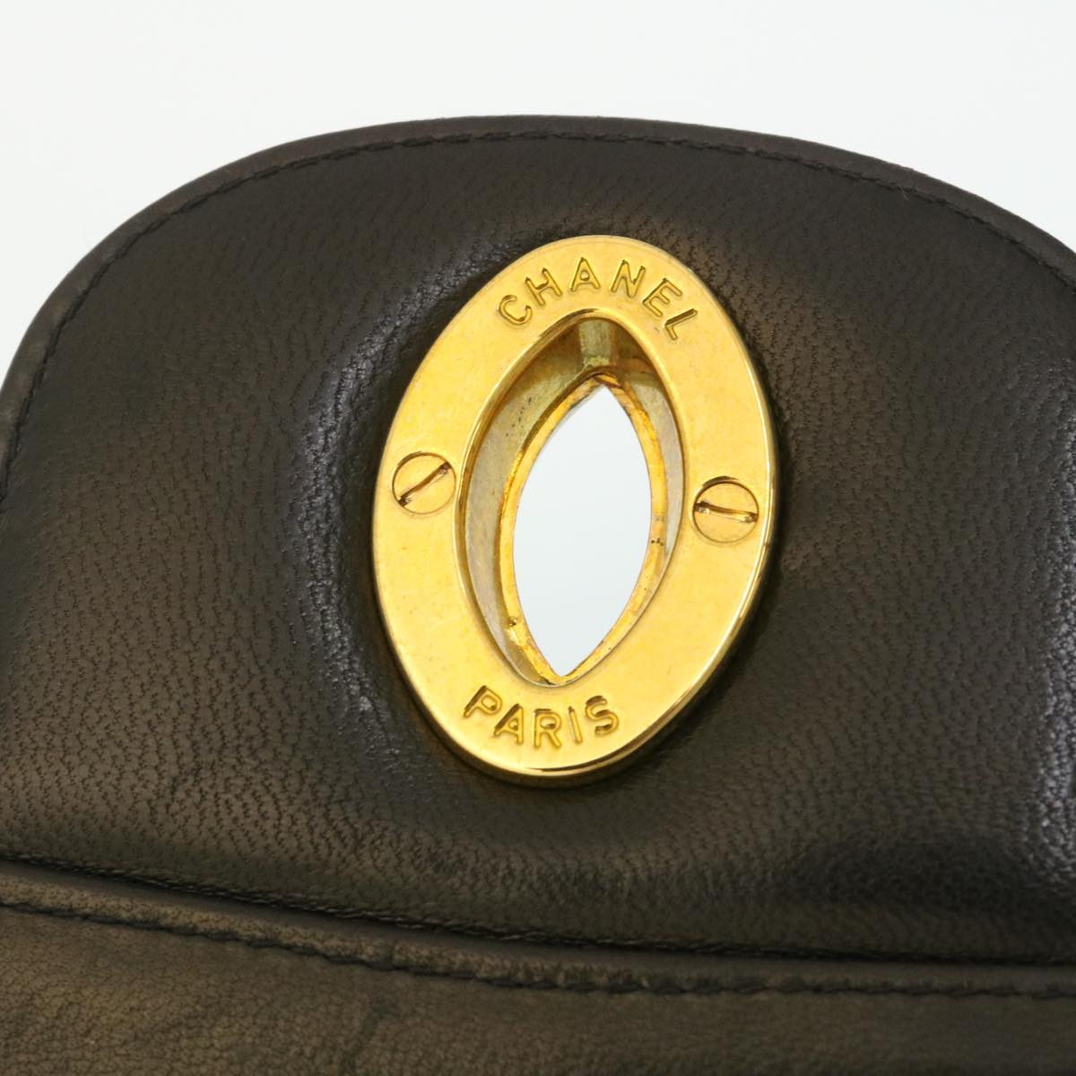 CHANEL Mademoiselle Big COCO Mark Chain ShoulderBag Lamb Skin Black Auth yk4080SAV