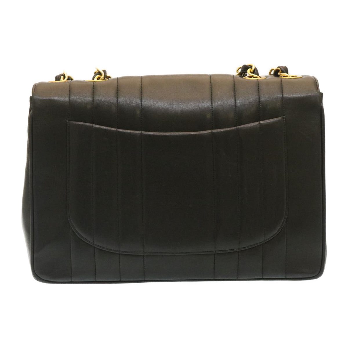 CHANEL Mademoiselle Big COCO Mark Chain ShoulderBag Lamb Skin Black Auth yk4080SAV