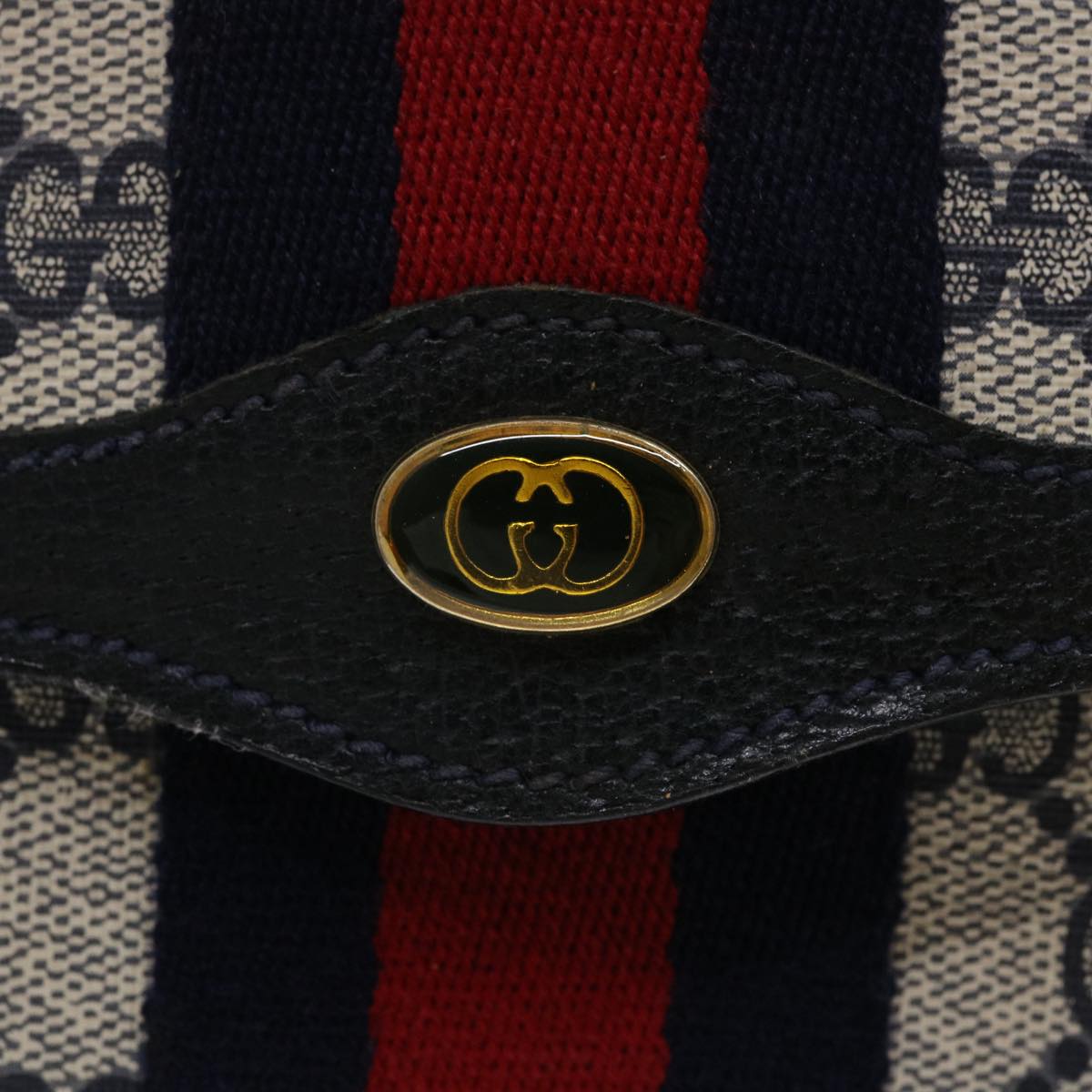 GUCCI GG Canvas Sherry Line Clutch Bag Navy Red Auth yk4501