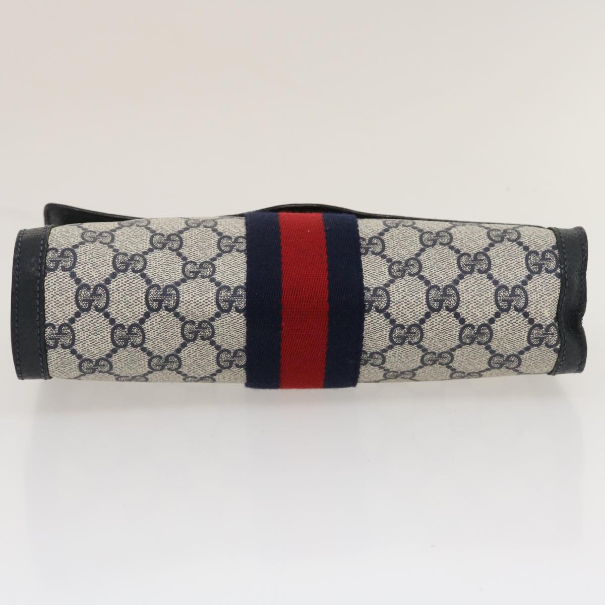 GUCCI GG Canvas Sherry Line Clutch Bag Navy Red Auth yk4501