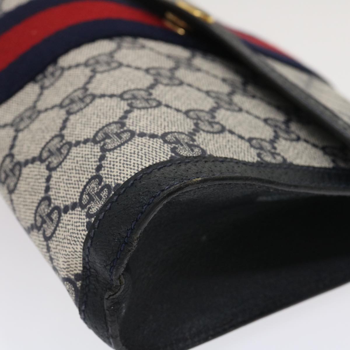 GUCCI GG Canvas Sherry Line Clutch Bag Navy Red Auth yk4501