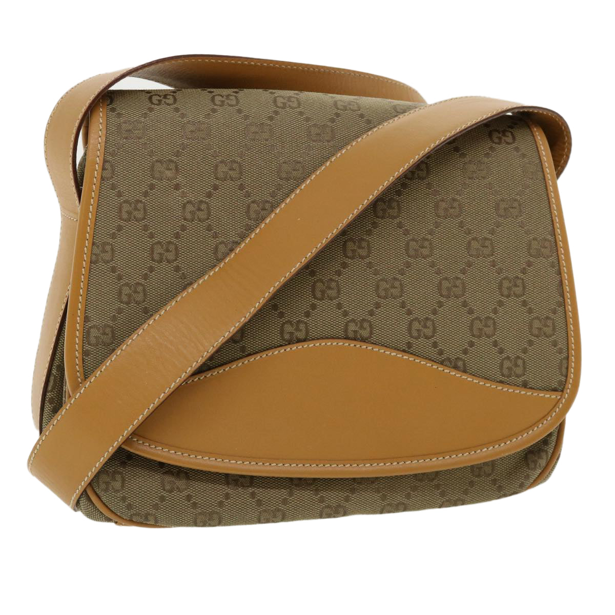 GUCCI GG Canvas Shoulder Bag Beige Brown Auth yk5899