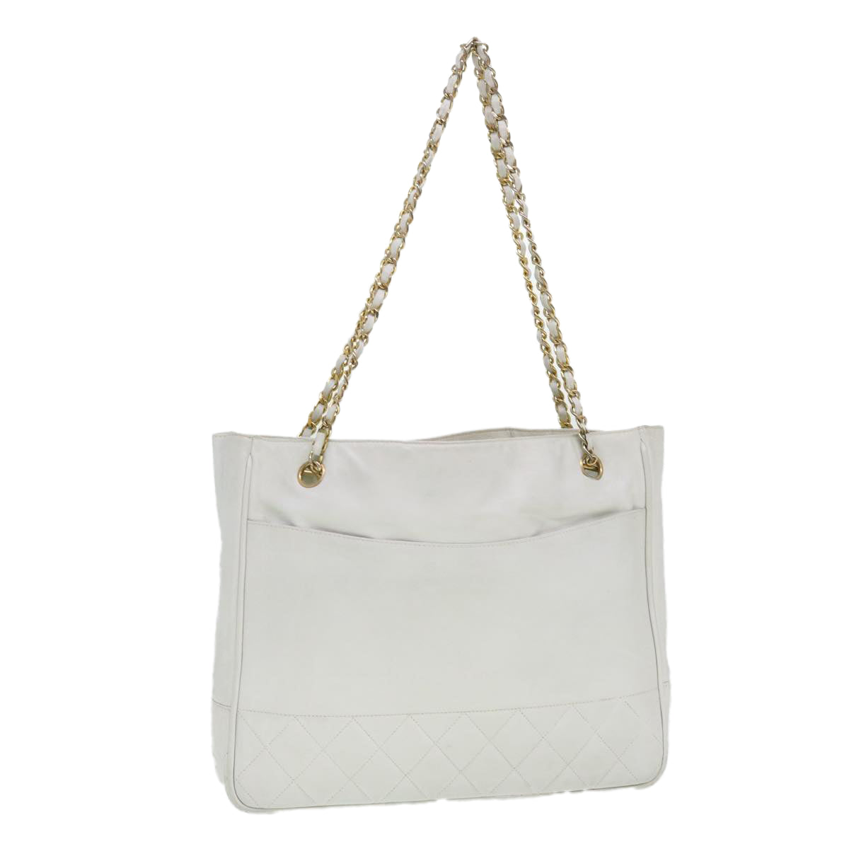 CHANEL Chain Shoulder Bag Lamb Skin White CC Auth yk6254