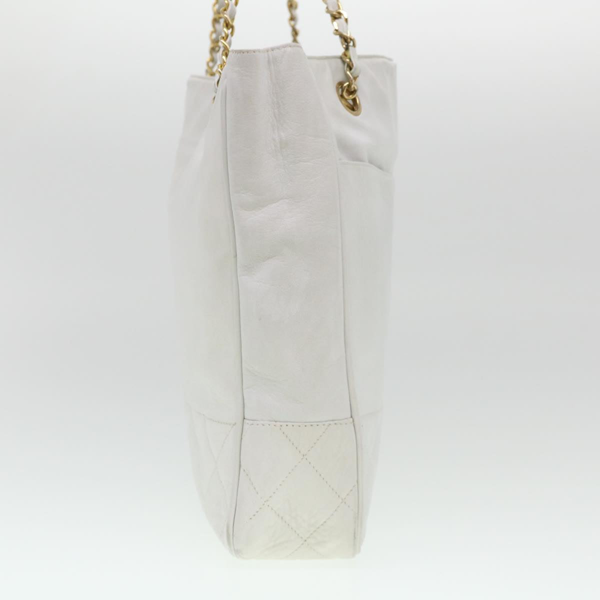 CHANEL Chain Shoulder Bag Lamb Skin White CC Auth yk6254