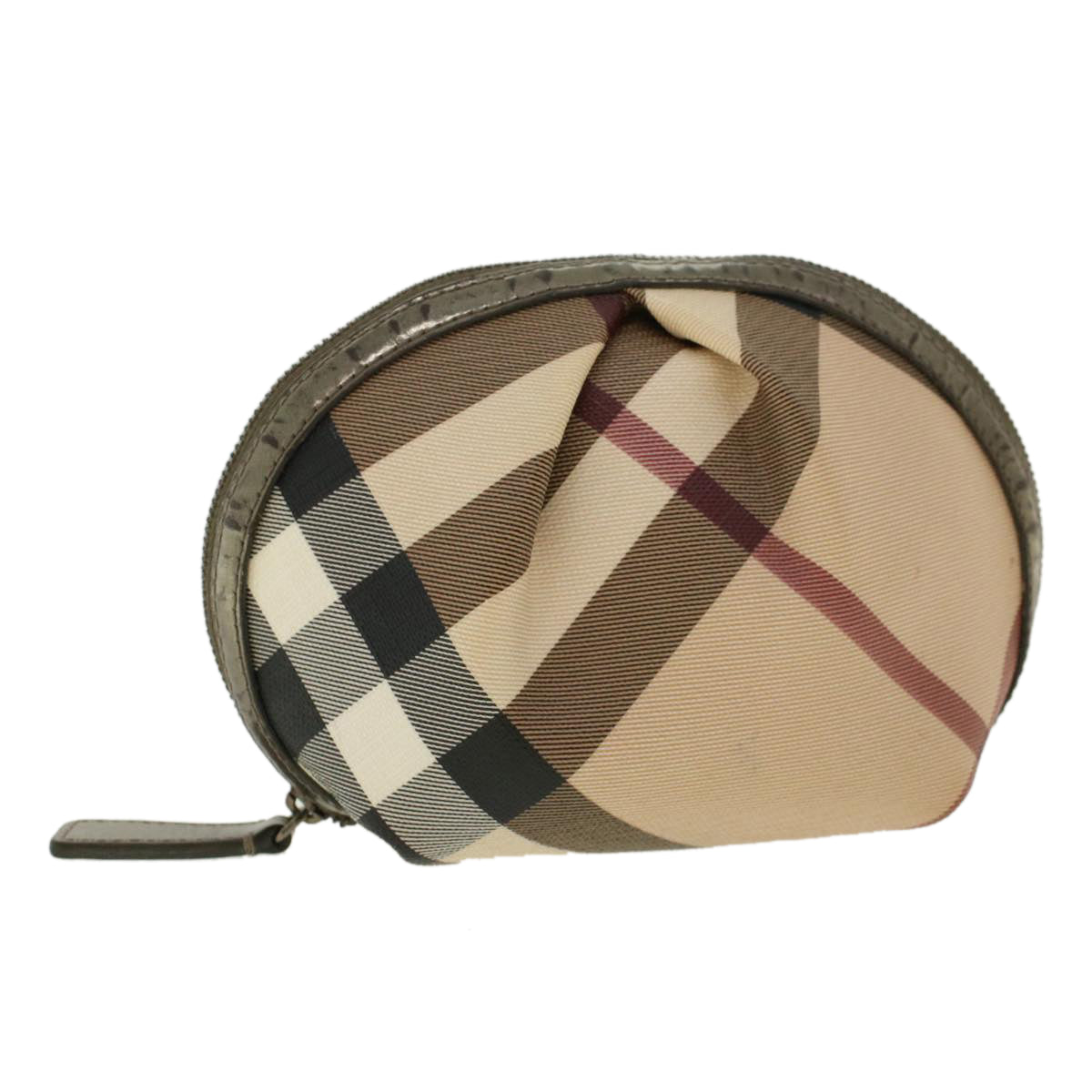 BURBERRY Nova Check Pouch PVC Leather Beige Auth yk6790