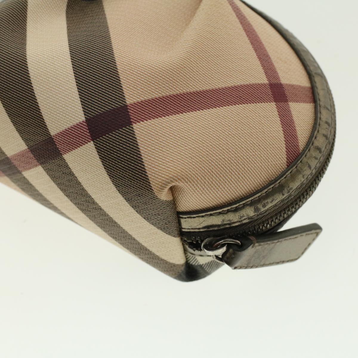 BURBERRY Nova Check Pouch PVC Leather Beige Auth yk6790