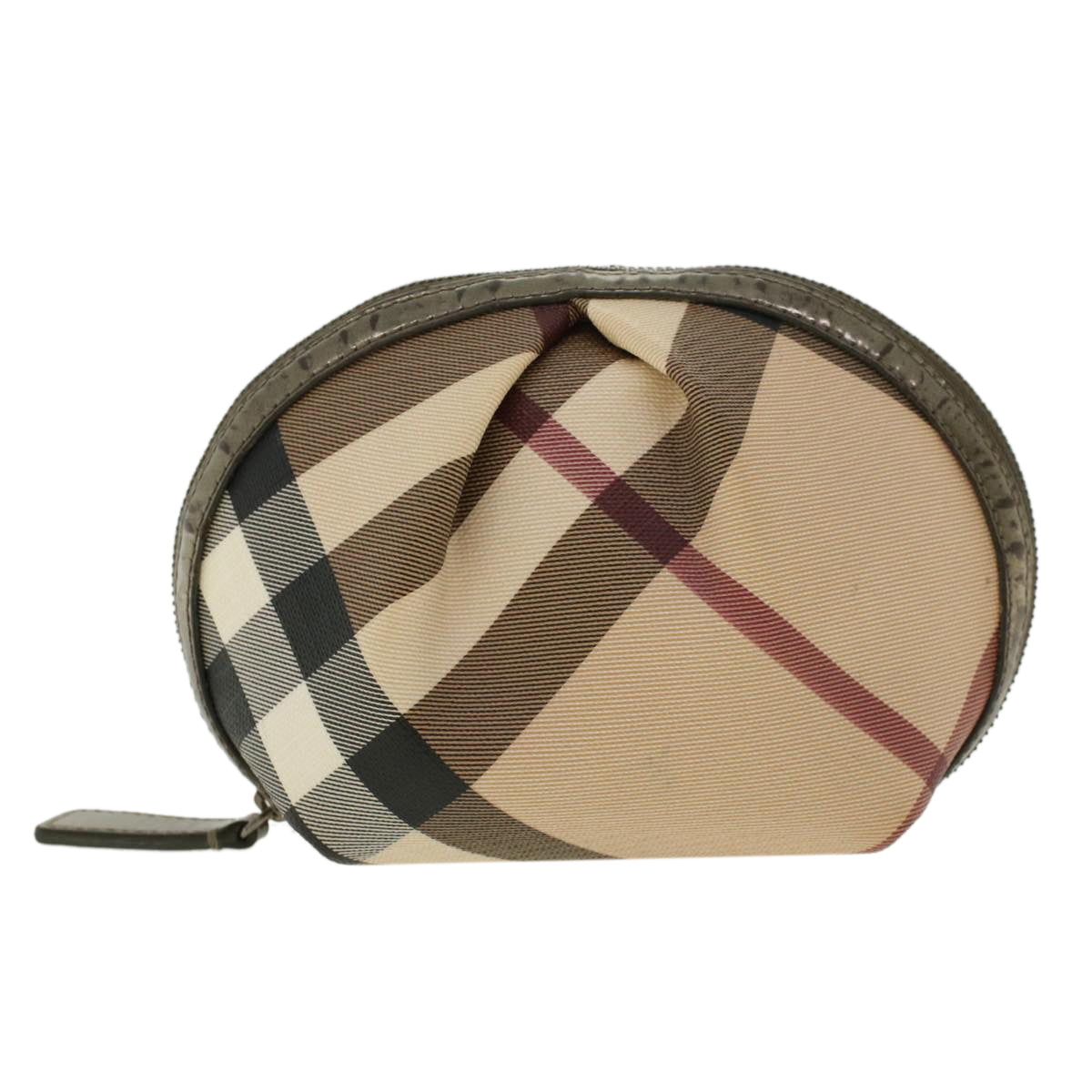 BURBERRY Nova Check Pouch PVC Leather Beige Auth yk6790