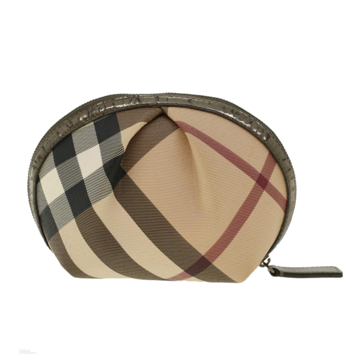 BURBERRY Nova Check Pouch PVC Leather Beige Auth yk6790