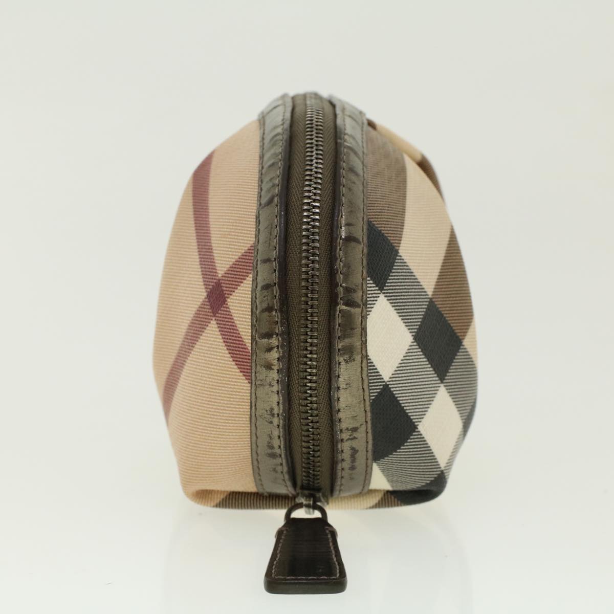 BURBERRY Nova Check Pouch PVC Leather Beige Auth yk6790