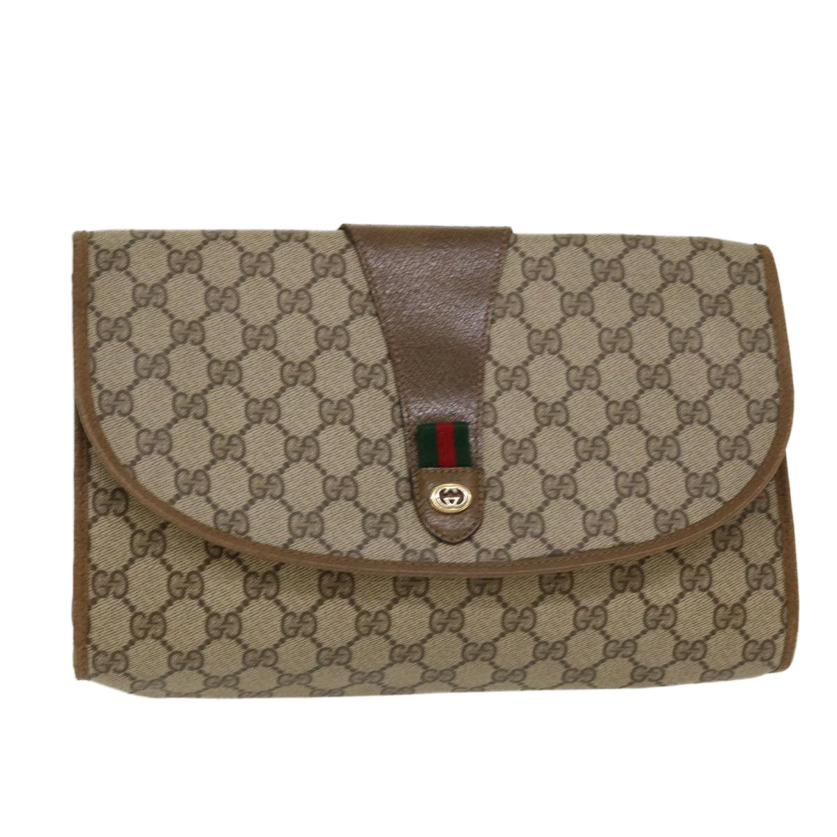 GUCCI GG Canvas Web Sherry Line Clutch Bag Beige Red 89.01.031 Auth yk7021B