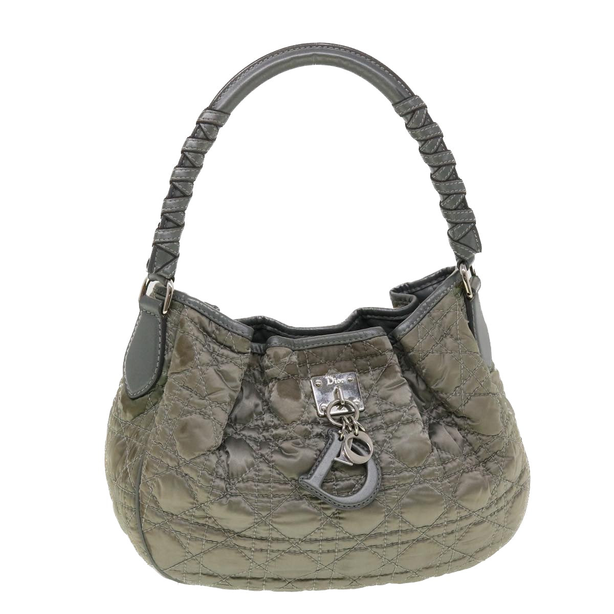 Christian Dior Lady Dior Canage Hand Bag Nylon Gray 07-BO-0036 Auth yk7089B