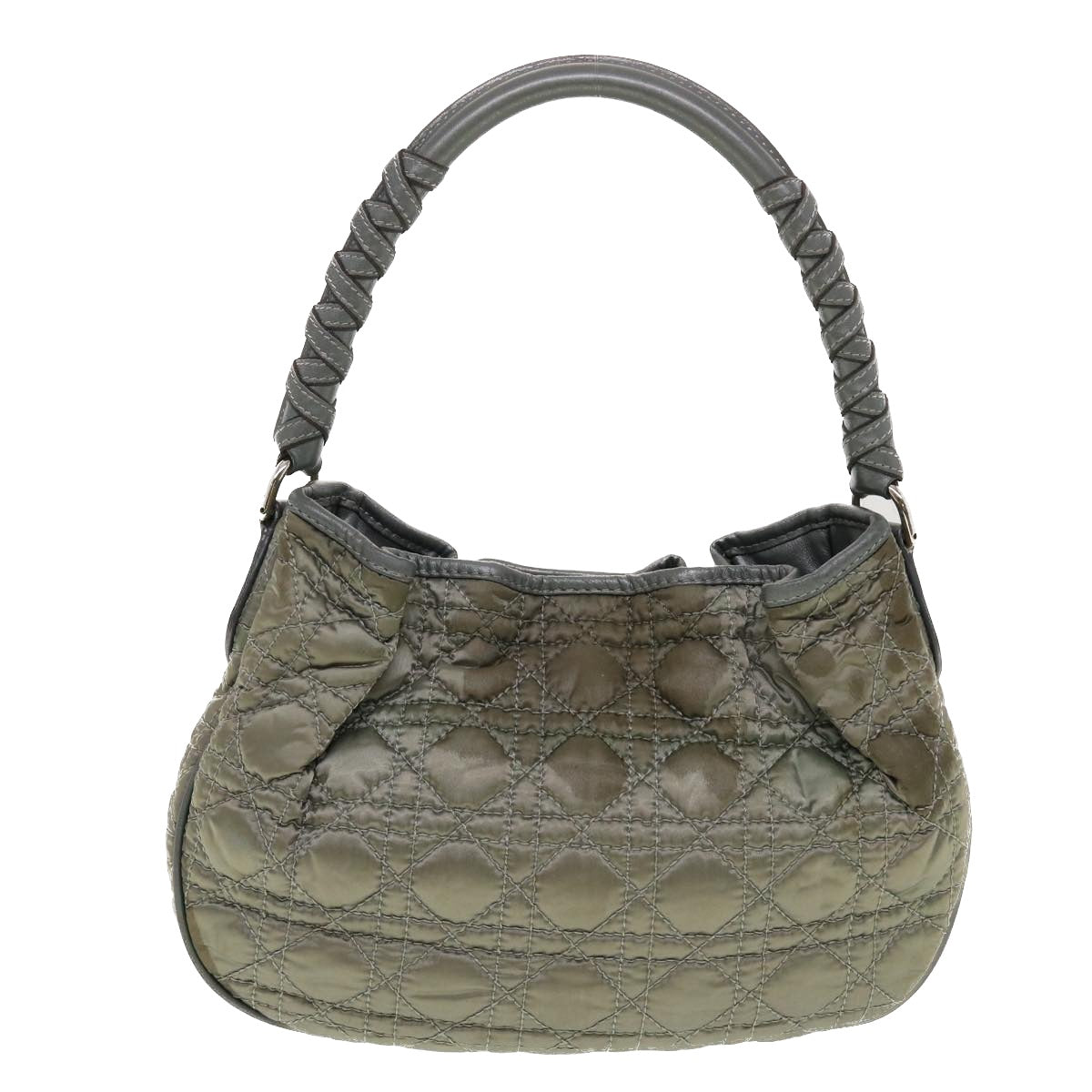 Christian Dior Lady Dior Canage Hand Bag Nylon Gray 07-BO-0036 Auth yk7089B