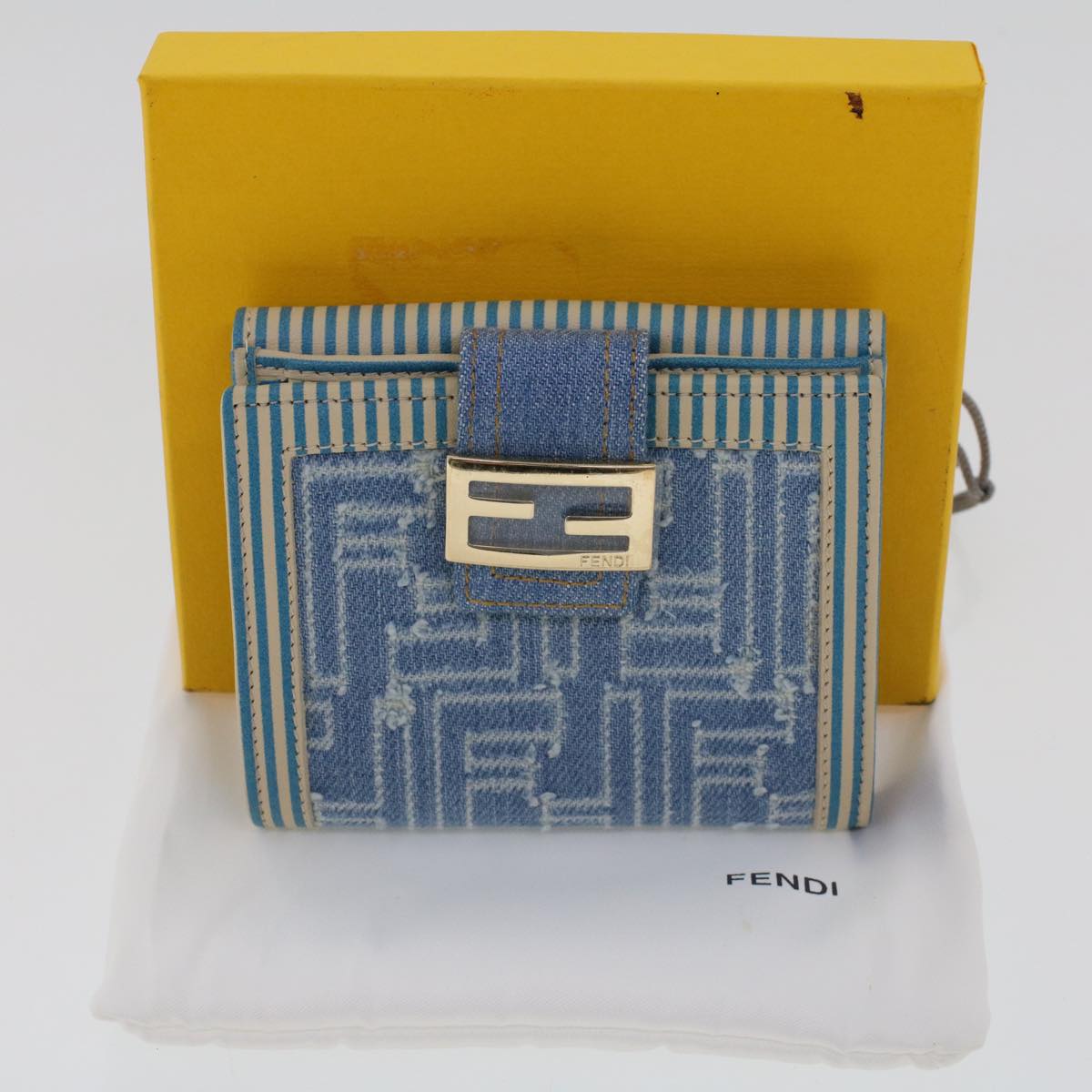 FENDI Zucca Canvas Wallet Denim Blue Auth yk7166