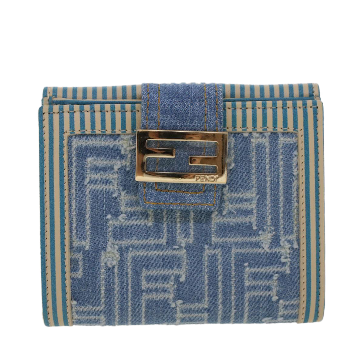 FENDI Zucca Canvas Wallet Denim Blue Auth yk7166