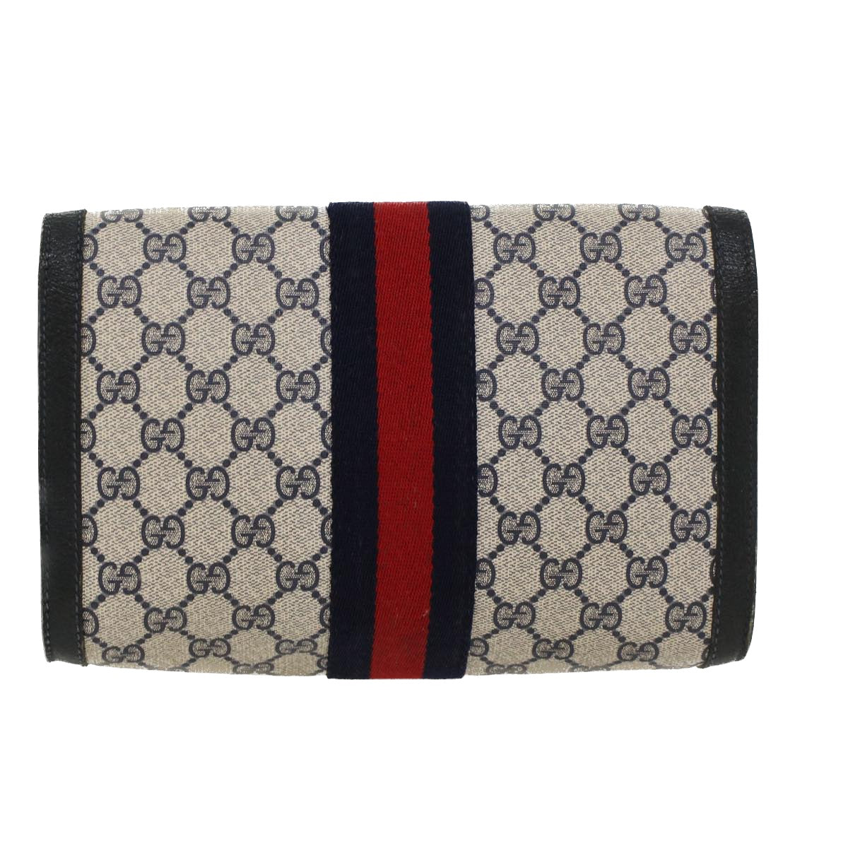 GUCCI GG Canvas Sherry Line Clutch Bag PVC Leather Gray Red Navy Auth yk7169