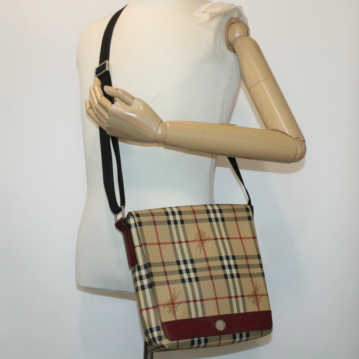 BURBERRY Nova Check Shoulder Bag PVC Leather Beige T-03-2 Auth yk7226