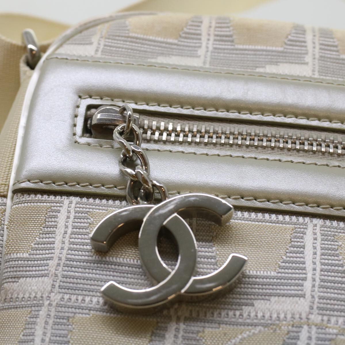 CHANEL Travel line Shoulder Bag Canvas Gray CC Auth yk7272