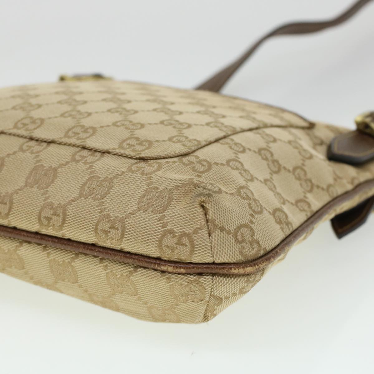 GUCCI GG Canvas Shoulder Bag Leather Beige 115514 Auth yk7361