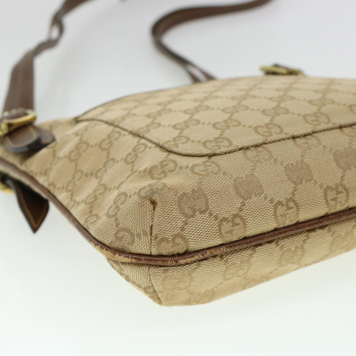 GUCCI GG Canvas Shoulder Bag Leather Beige 115514 Auth yk7361