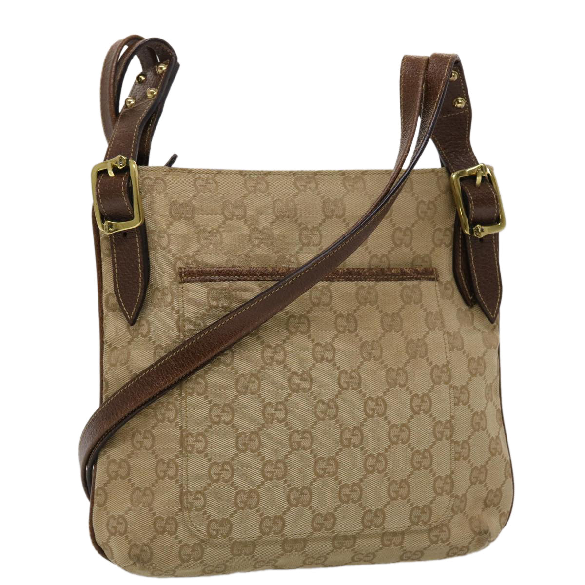 GUCCI GG Canvas Shoulder Bag Leather Beige 115514 Auth yk7361