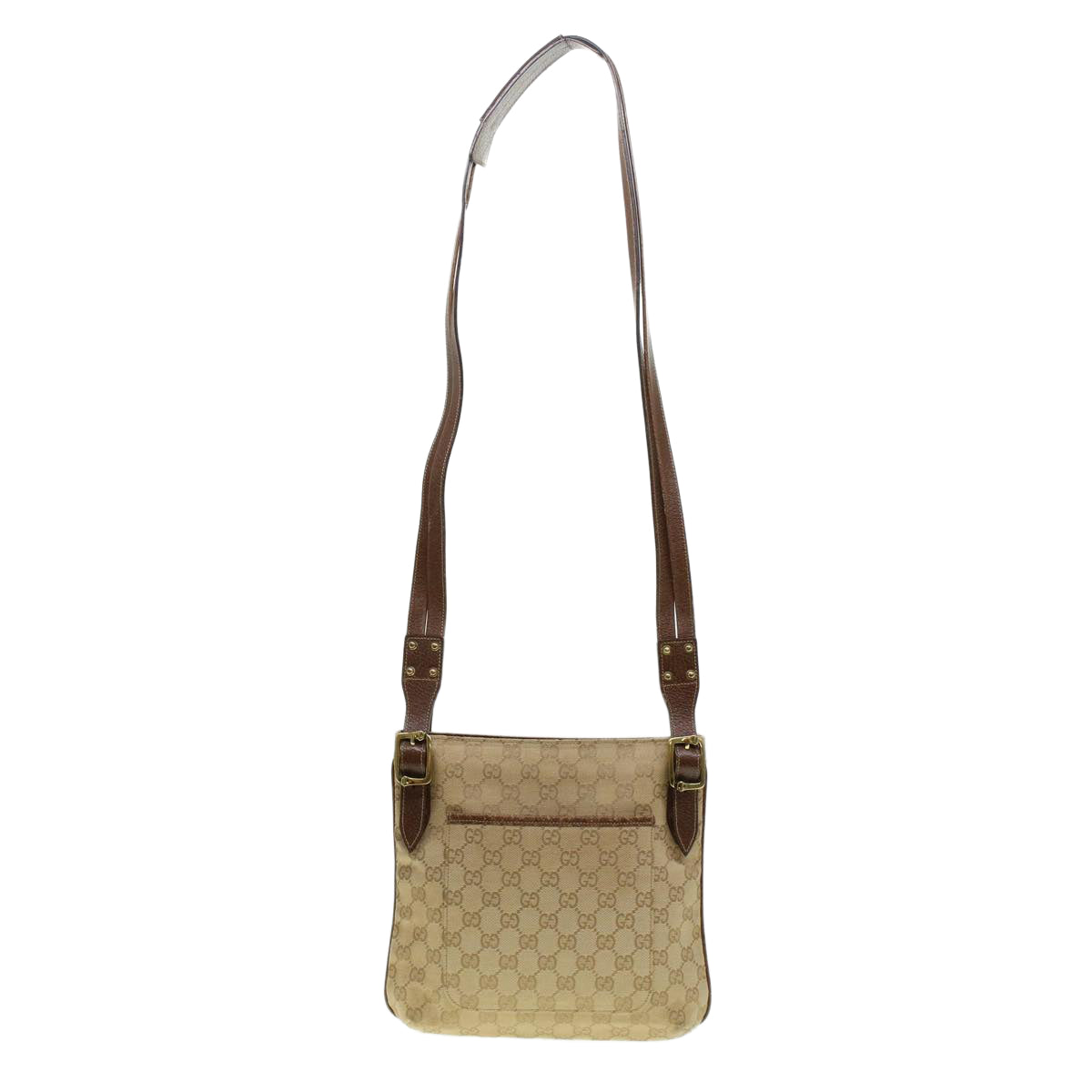 GUCCI GG Canvas Shoulder Bag Leather Beige 115514 Auth yk7361